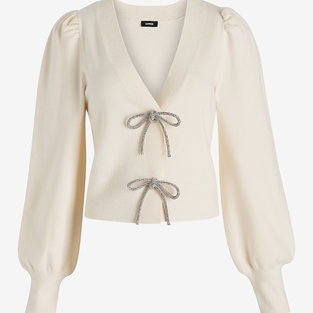NWT Express V-Neck Embellished Bow Cardigan